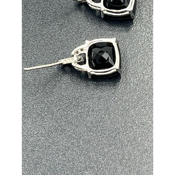 Vintage 10K White Gold Oval Prong Cushion Black Onyx Diamond Dangle Earrings - Picture 6 of 11